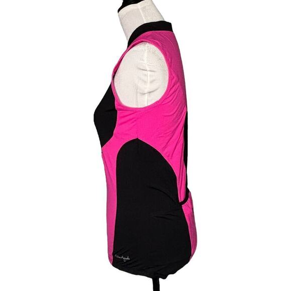 Active Angelz Half Zip Sleeveless Cycle Top Hot Pink Black Size XL - Picture 4 of 7